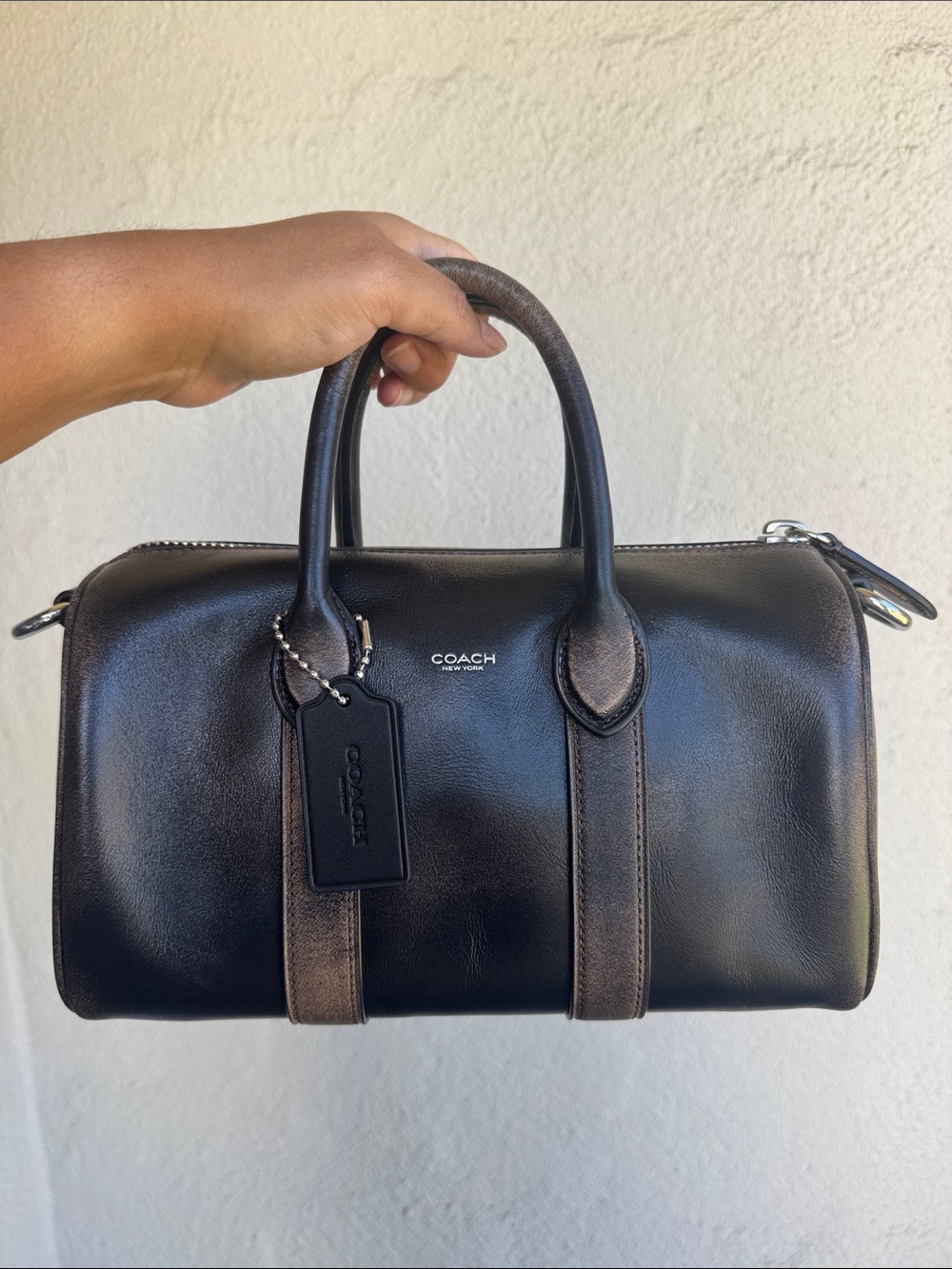 Coach Compass 25 Black Loved Leather Duffle Bag